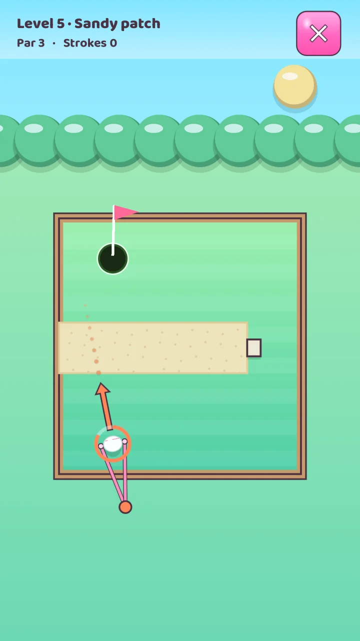 Mini golf level with a pull-back aim line